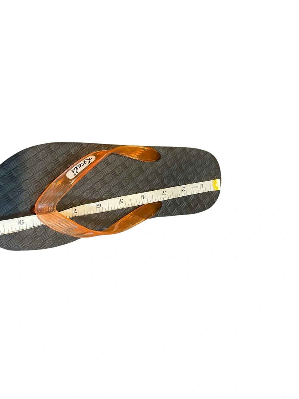 Women’s Orange Strap Flip Flops with Black Textured Footbed - Unbranded